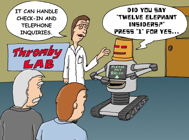Automatic check-in and telephone inquiry handling with the Thromby Robot